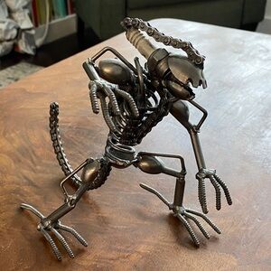 Alien Xenomorph Recycled Metal Sculpture Figure Hand Made 6.5”